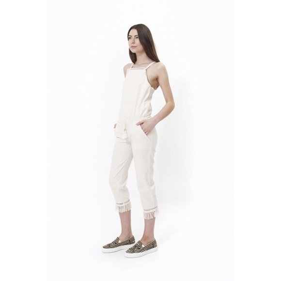 Nanushka Makya Jumpsuit Budapest Cotton Cream Fringe Hem Detail Women's Size M